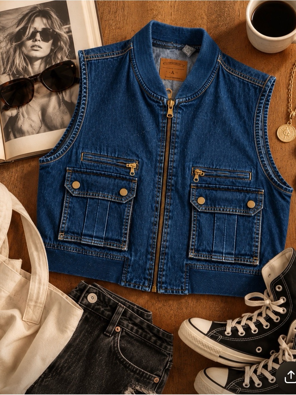 VNTG 90’s Utility Cargo oversized denim Vest